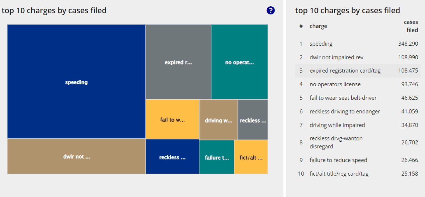 Top 10 Charges By Cases Filed Graph